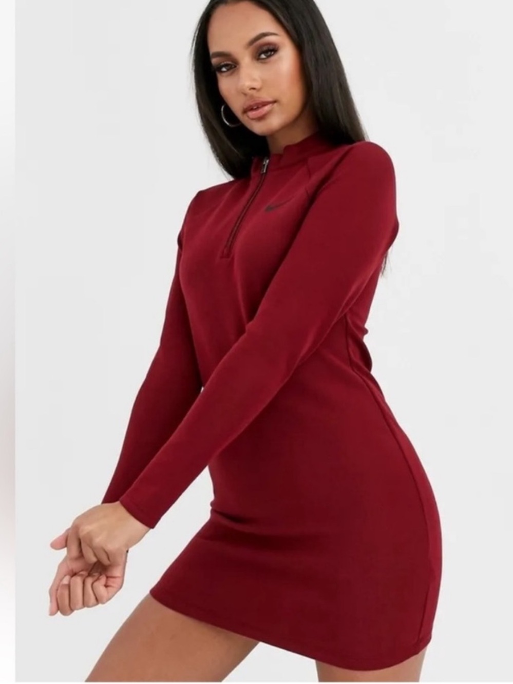 Nike Sportswear Long Sleeve Scuba Dress Burgundy Red Wine Mini Size Small